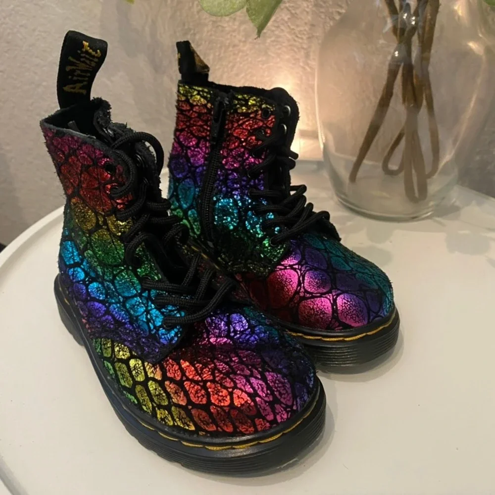 Dr. Martens 1460 Pascal Rainbow Iridescent Toddler Boots Glitter Girl 7 Like New